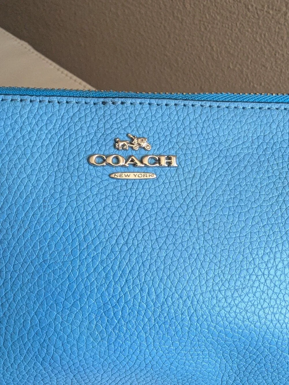 Coach Pebbled Leather Double Zip Wallet Wristlet.